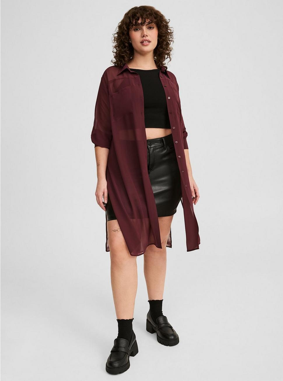 Sheer Long Sleeve Tunic Shirt Product Image