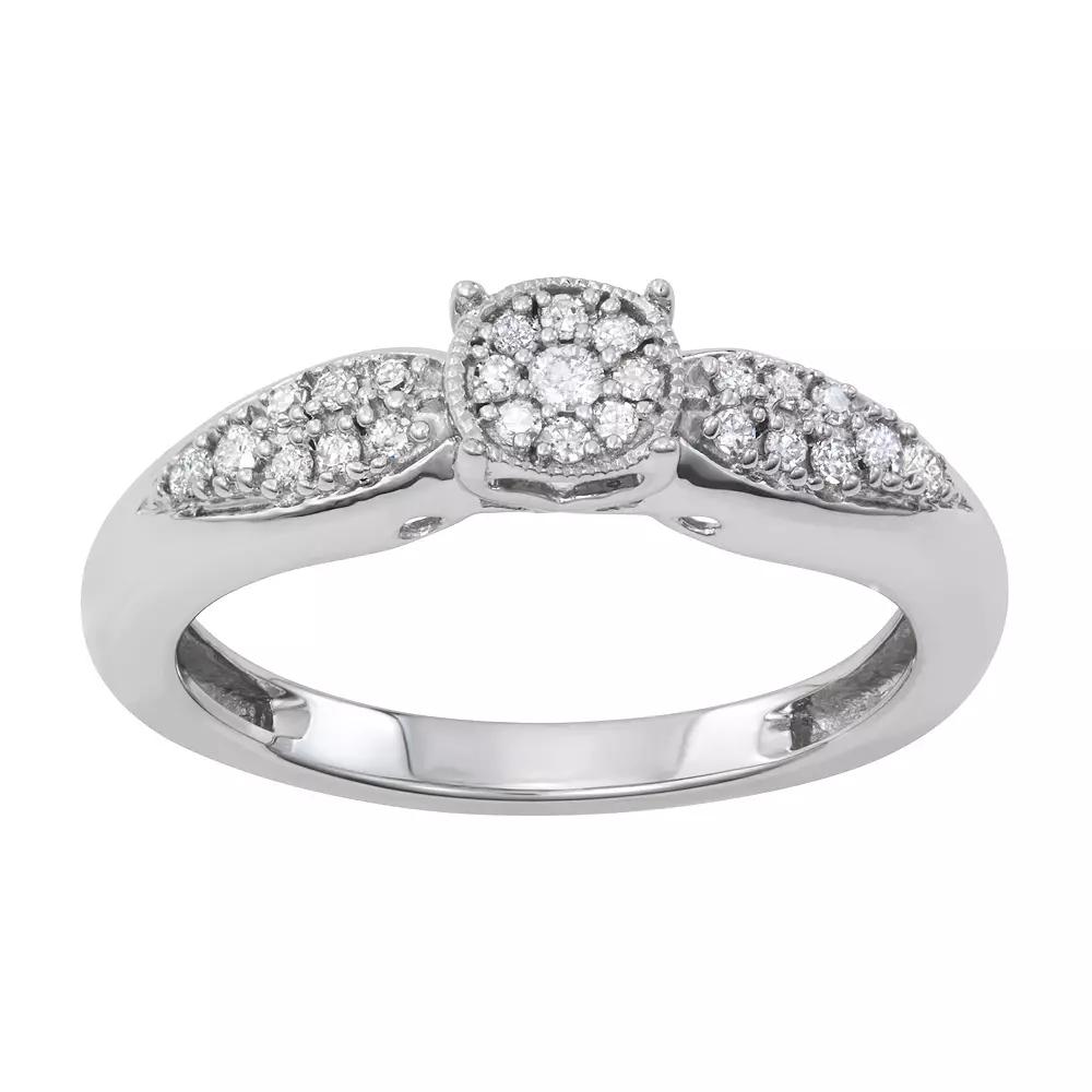 Sterling Silver 1/5 Carat T.W. Diamond Cluster Ring, Women's Product Image