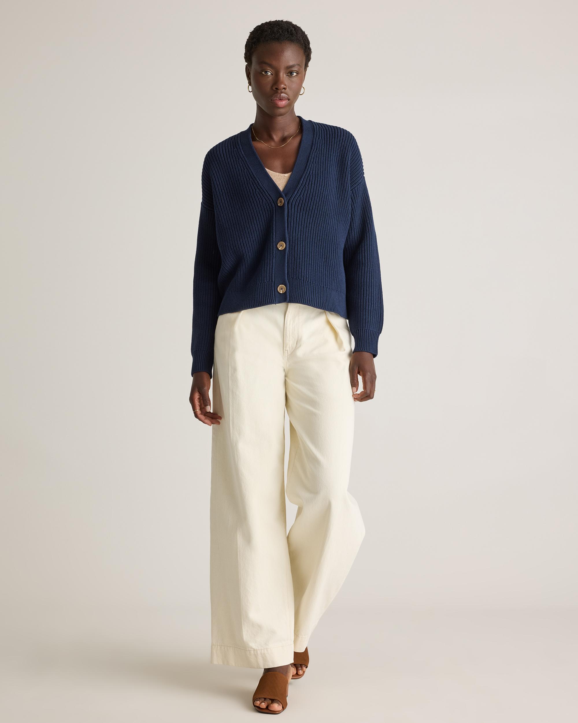 Quince | Women's Fisherman Boxy Cropped Cardigan Sweater Organic Cotton Product Image