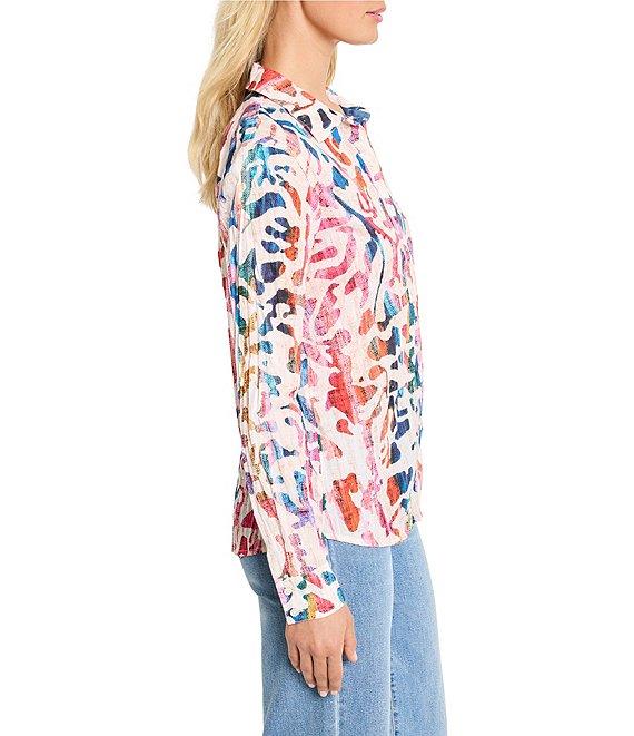 NIC + ZOE Color Wash Point Collar Long Sleeve Button Front Shirt Product Image