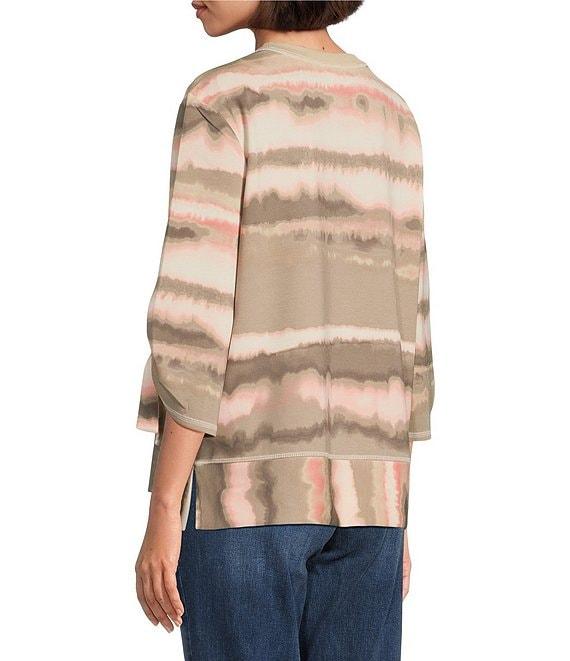 Westbound Petite Size Printed Ruched Sleeve Crew Neck Top Product Image