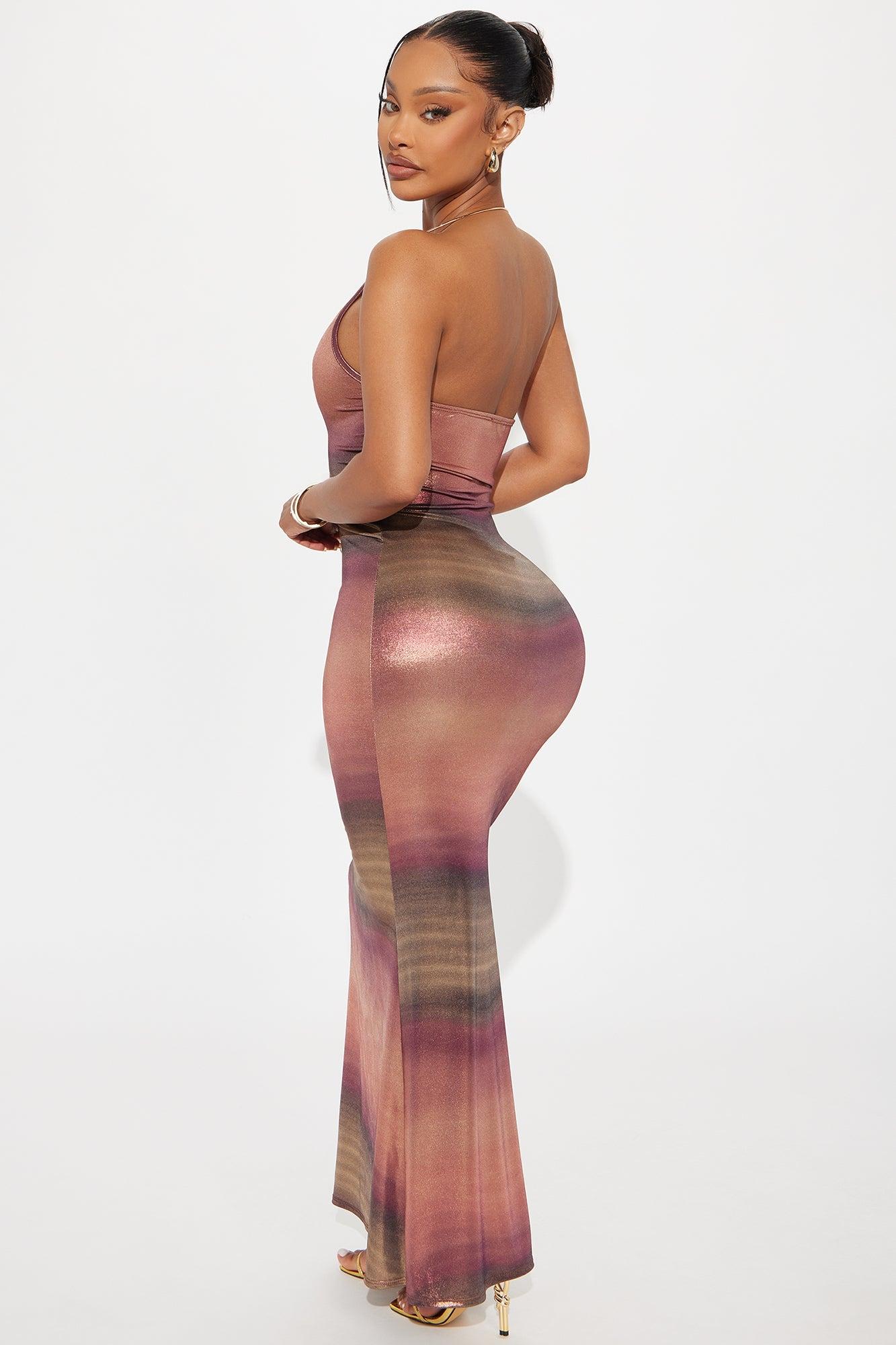 Turn Up The Heat Metallic Maxi Dress - Rust/combo Female Product Image