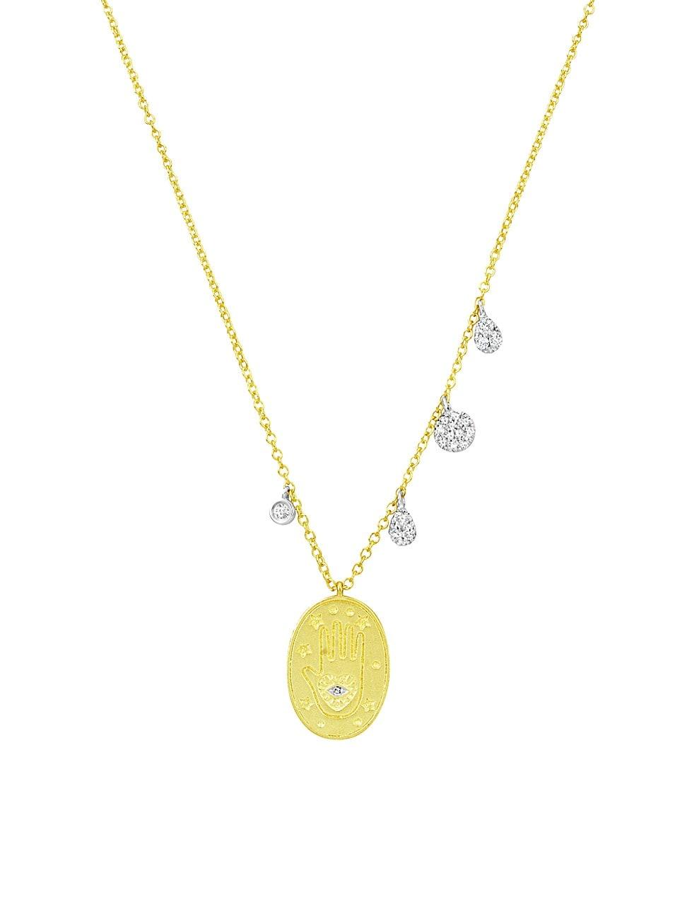 Womens Oval Hamsa Hand Disc 14K Gold & 0.14 TCW Diamond Necklace Product Image