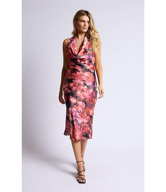 Sage The Label Independent Floral Abstract Print Cowl Neck Sleeveless Midi Dress Product Image