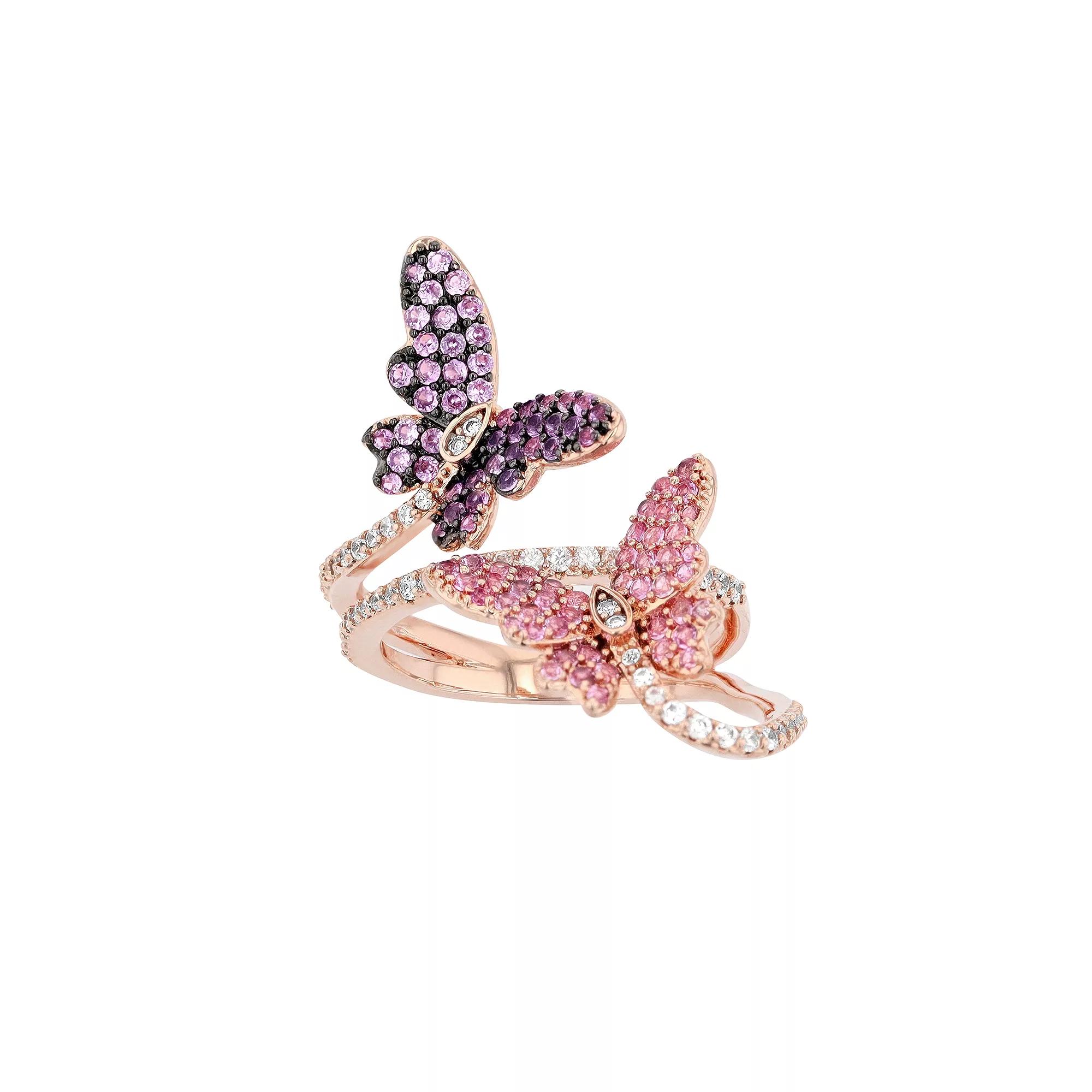 18k Rose Gold Over Silver Pink & Purple Cubic Zirconia Butterfly Ring, Women's,  Product Image
