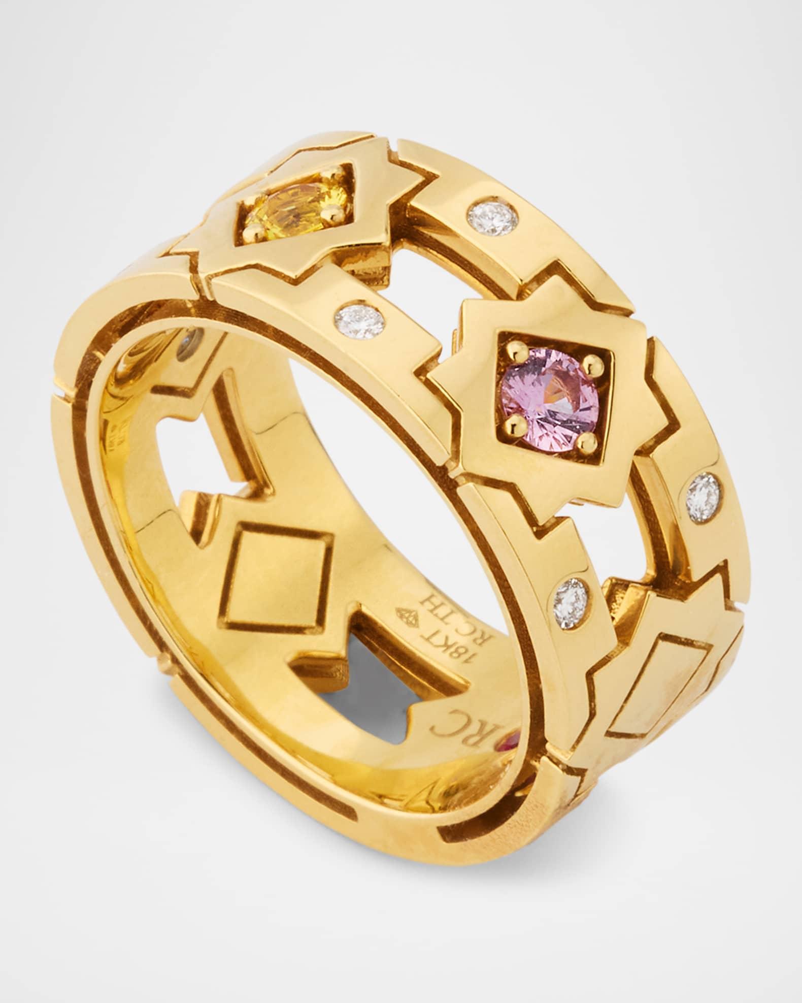 18K Yellow Gold Navarra Ring with Mixed Sapphires and Diamonds Product Image