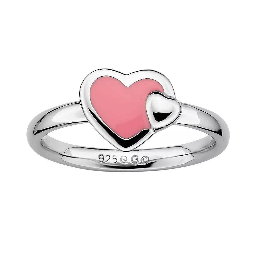 Stacks & Stones Sterling Silver Pink Enamel Heart Stack Ring, Women's, Size: 6 Product Image