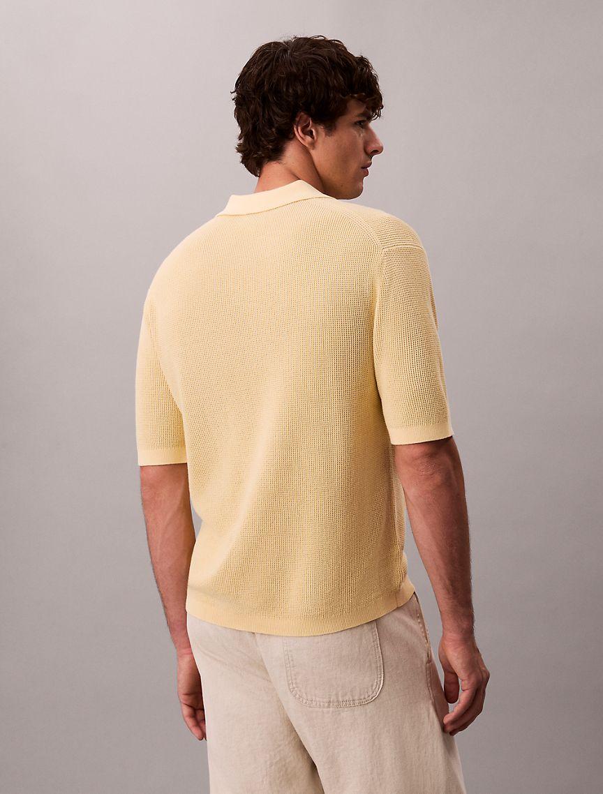 Smooth Cotton Waffle Sweater Polo Shirt Product Image