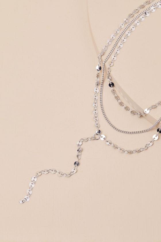 Elita Silver Lariat Layered Necklace Product Image