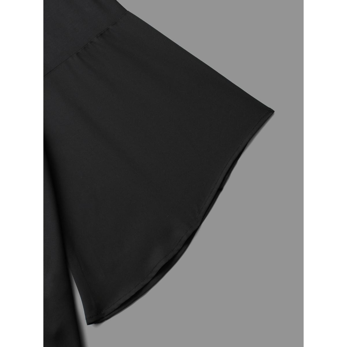 Plus Size Black Crew Neck Mesh Patchwork Bell Sleeve Blouse Women Elegant Elbow-length sleeve Round Neck Everyday Blouses BloomChic 14-16/1X Product Image