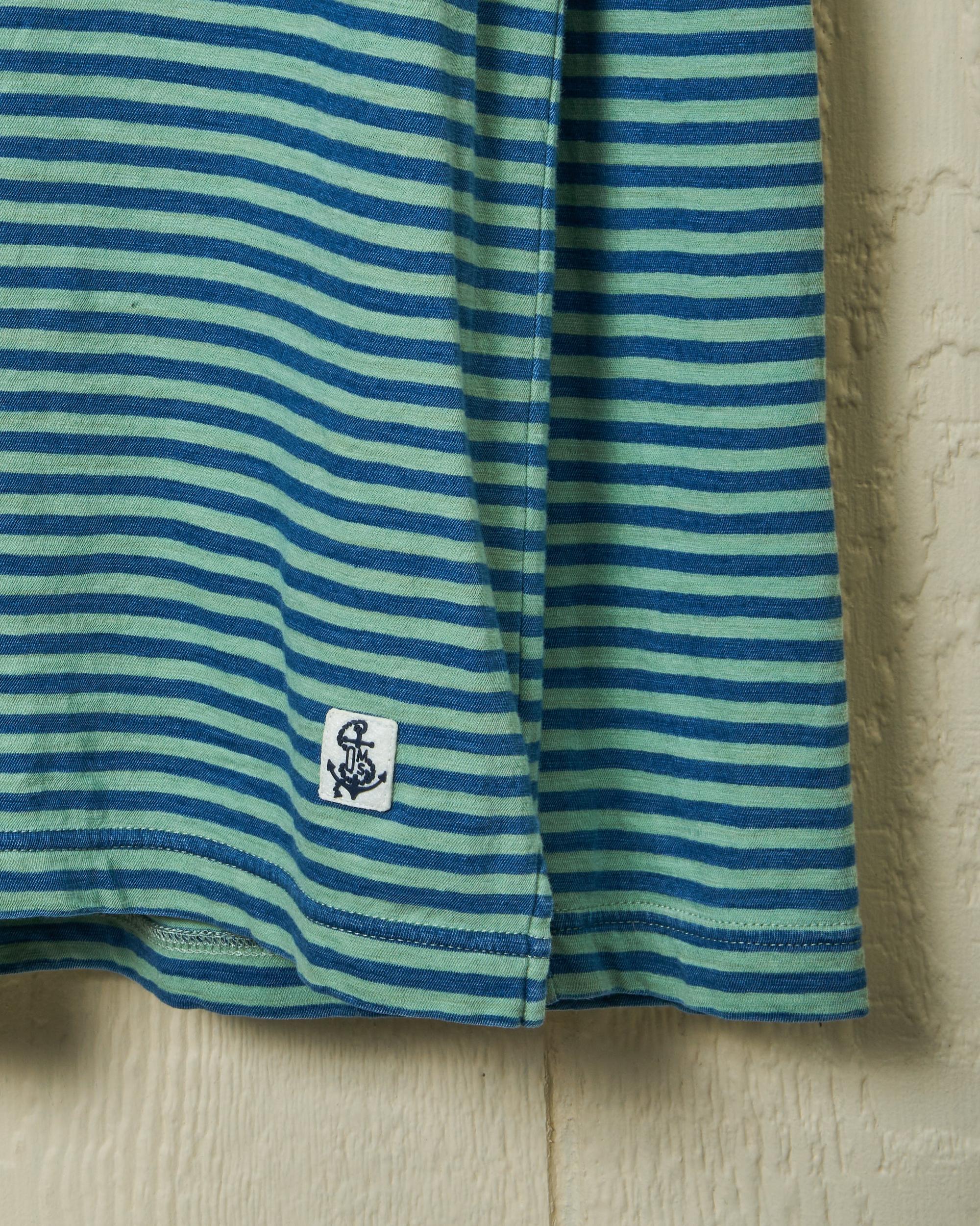Long Sleeve Indigo Polo in Faded Spruce/Navy Even Stripe Product Image