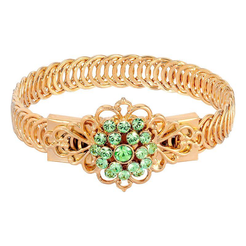 1928 Gold Tone Siam Flower Overlay Belt Bracelet, Womens, Green Product Image