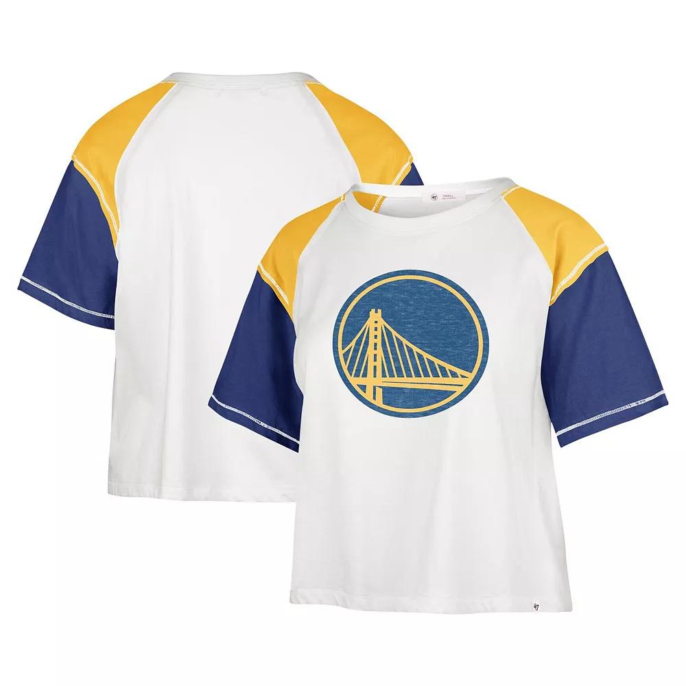 Women's '47 Cream Golden State Warriors Premier Raglan Cropped T-Shirt, Size: Large, Beige Product Image