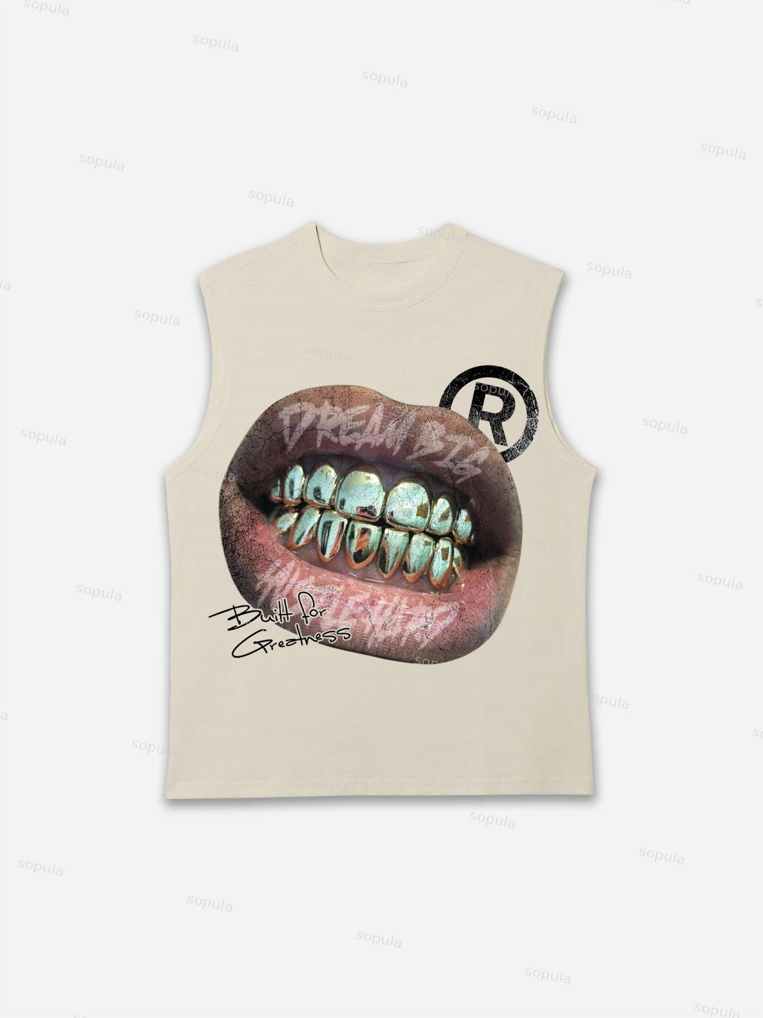 Street Metal Braces Vintage Lips Graphic Tank Top Product Image