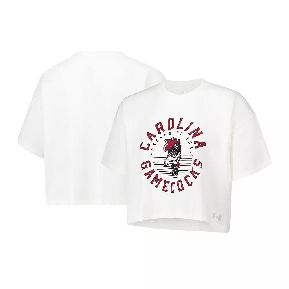Women's Under Armour Cream South Carolina Gamecocks Iconic Heavyweight Soft Boxy Cropped T-Shirt,  Product Image
