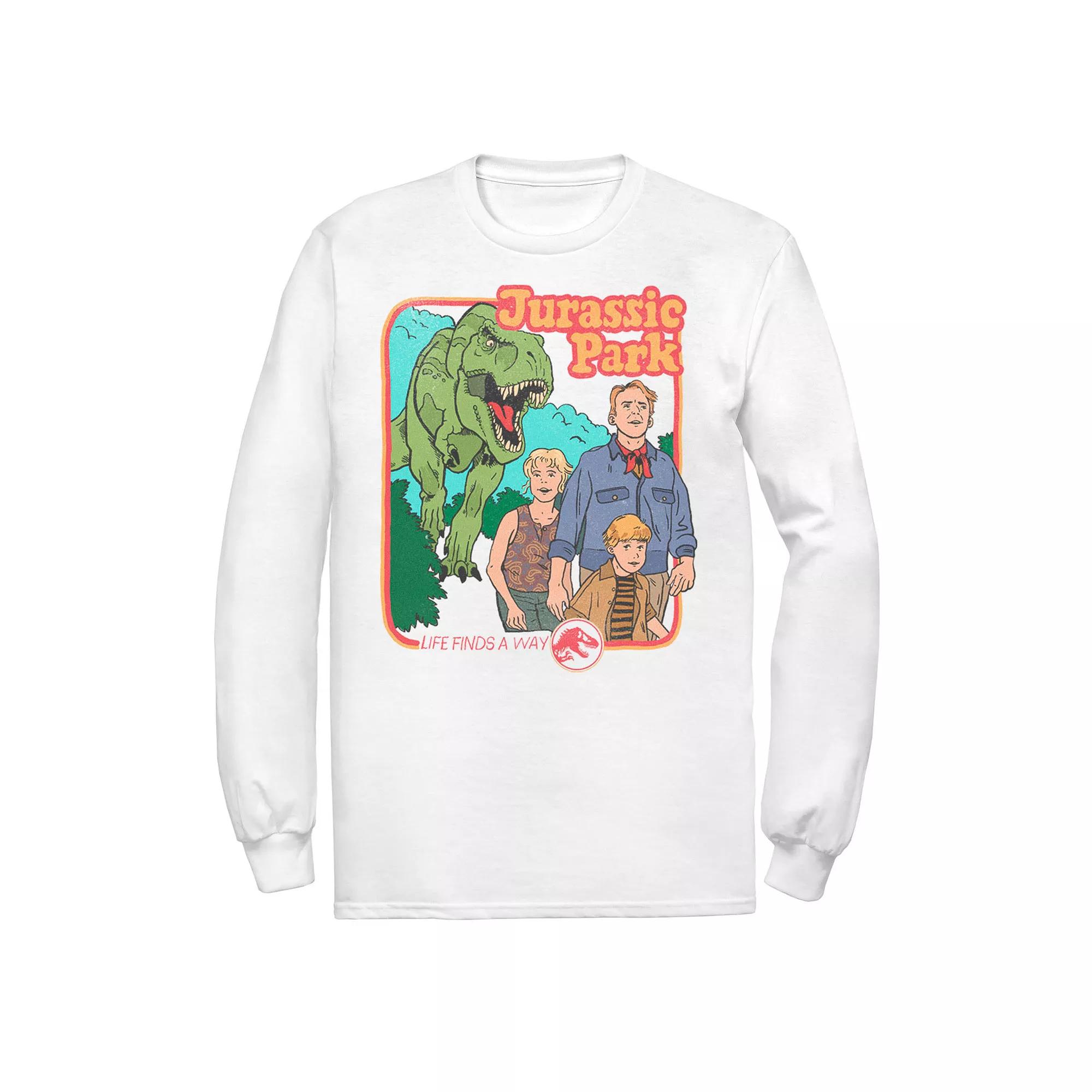 Mens Jurassic Park Vintage Characters Life Finds A Way Tee Athletic Grey Product Image