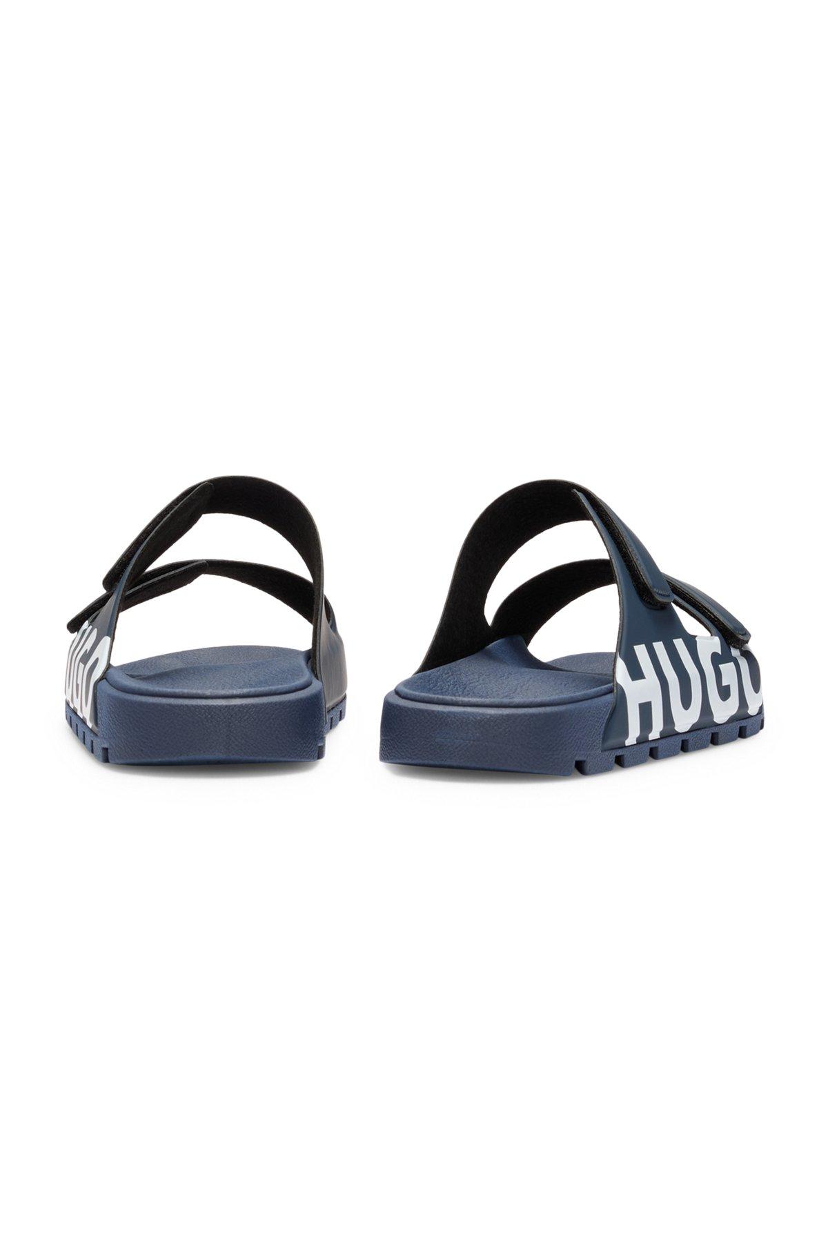 HUGO - Logo sandals with double touch-closure straps - Dark Blue Product Image