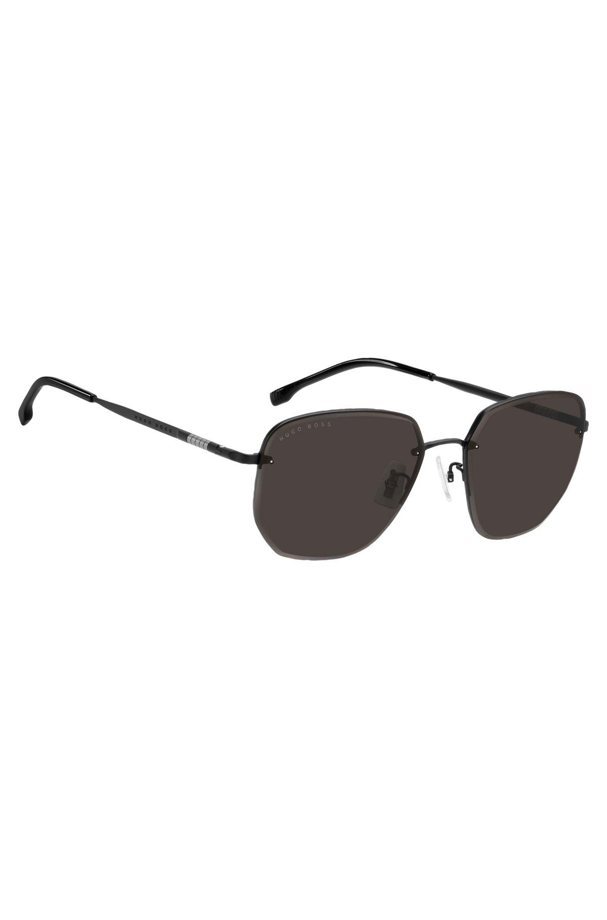 BOSS - Half-rim sunglasses in black titanium and metal Product Image