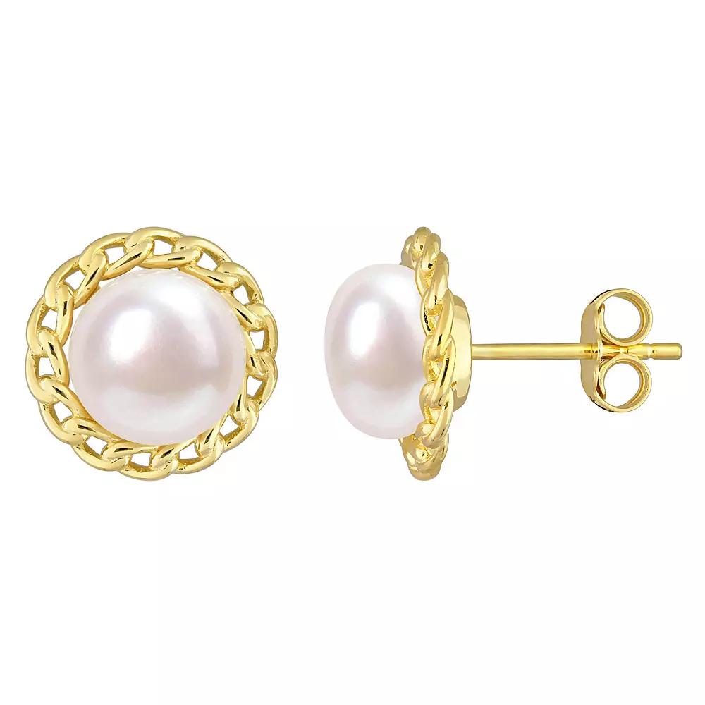 Stella Grace 18k Gold Over Silver Freshwater Cultured Pearl Halo Link Stud Earrings, Women's, 18k Gold Plated Product Image