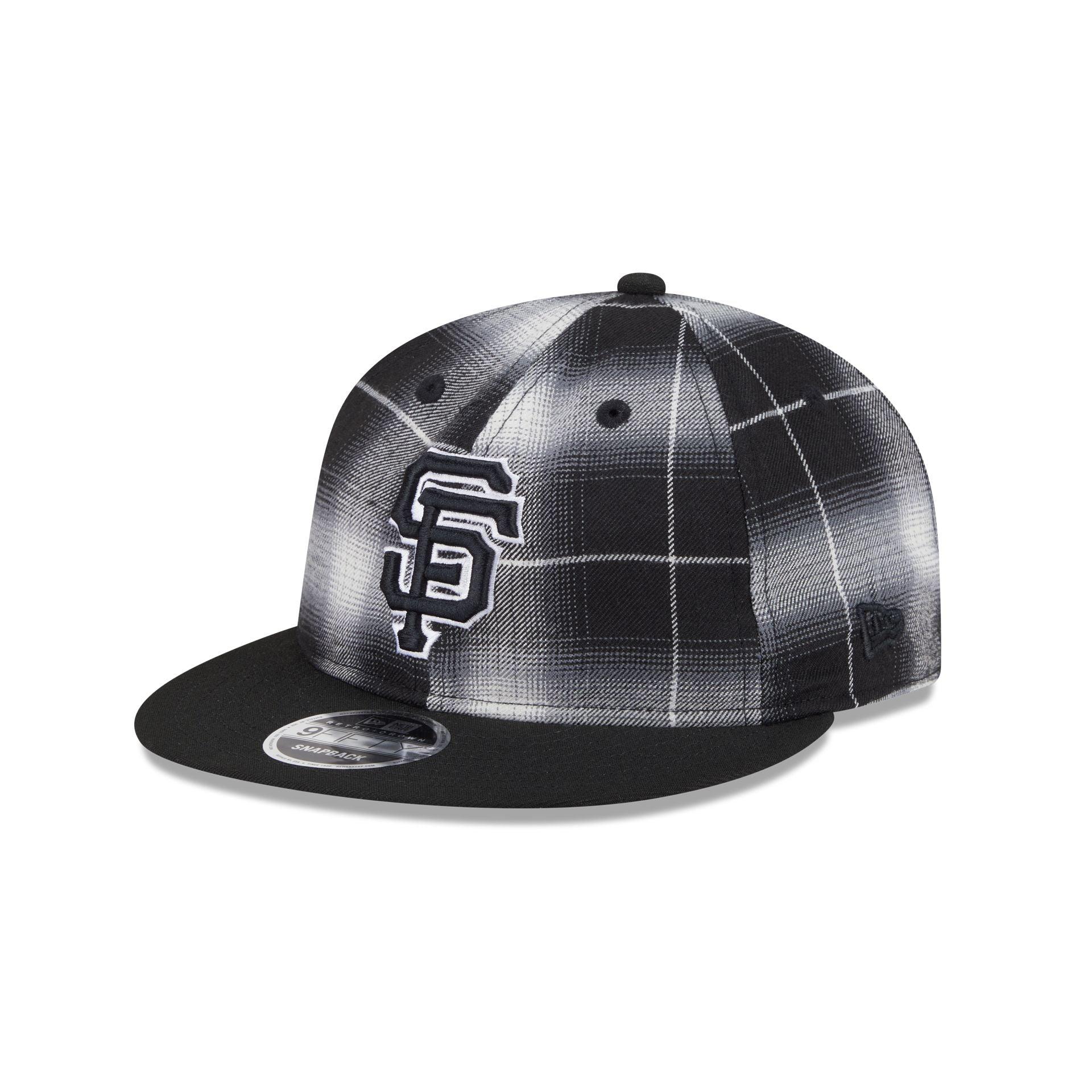 San Francisco Giants Black and White Plaid Retro Crown 9FIFTY Snapback Hat Male Product Image