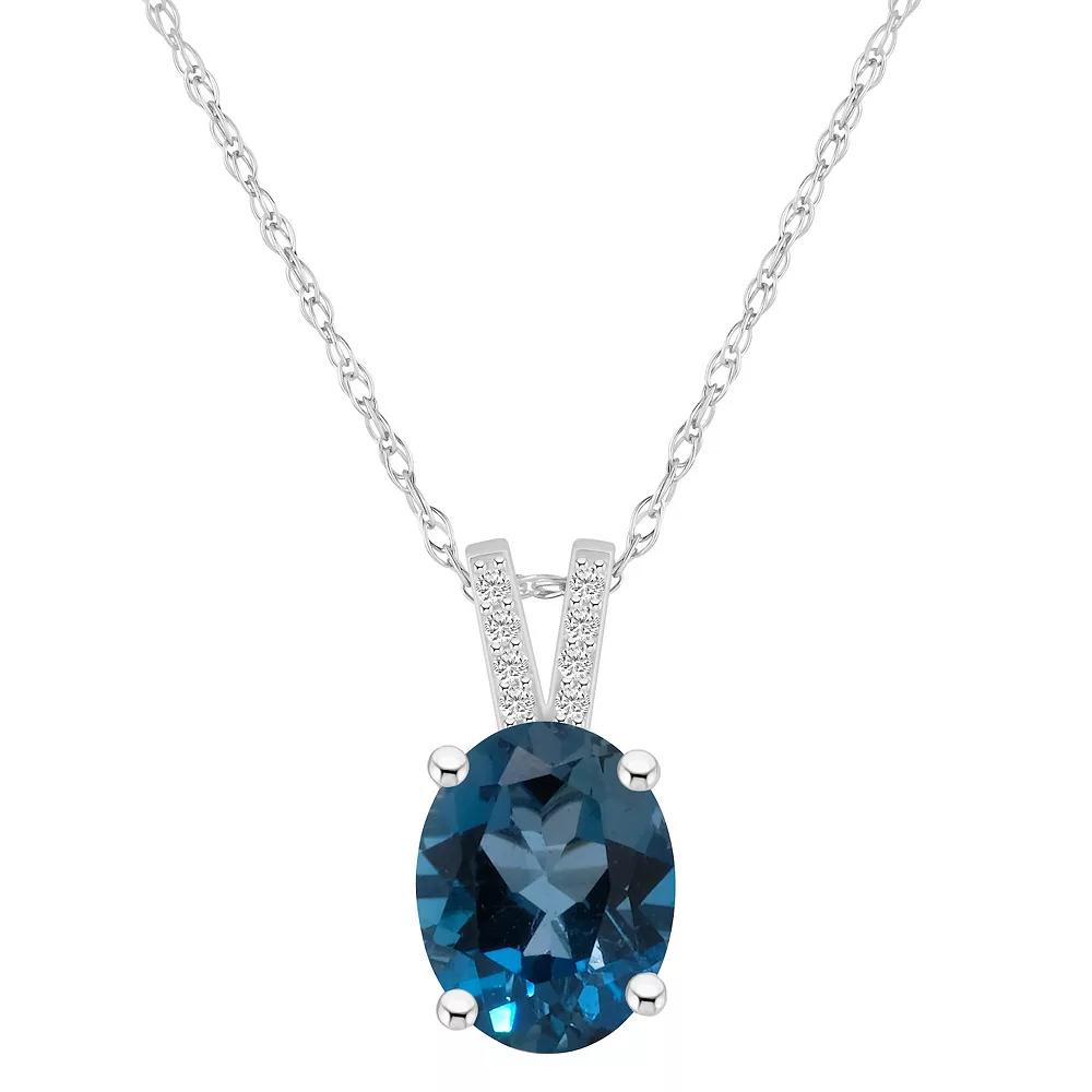 Alyson Layne 10k White Gold Oval Gemstone Diamond Accent Pendant Necklace, Women's, Size: 18", London Blue Topaz Product Image