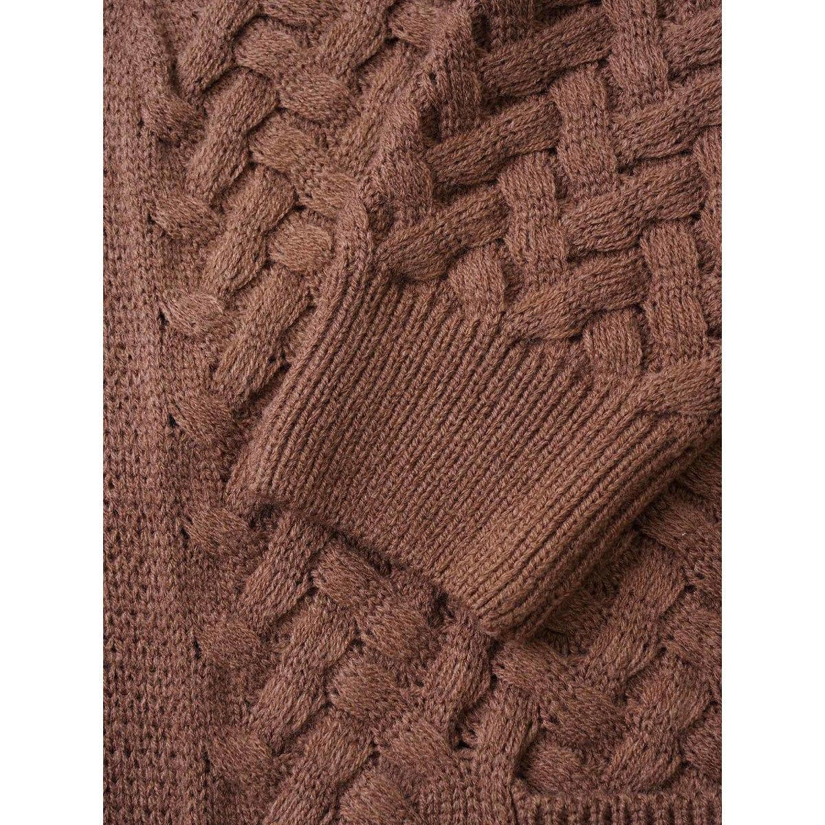 Plus Size Solid Open Front Pocket Crochet Cardigan Burgundy Women Casual Loose Long Sleeve Dailywear Cardigans BloomChic 26/4X Product Image