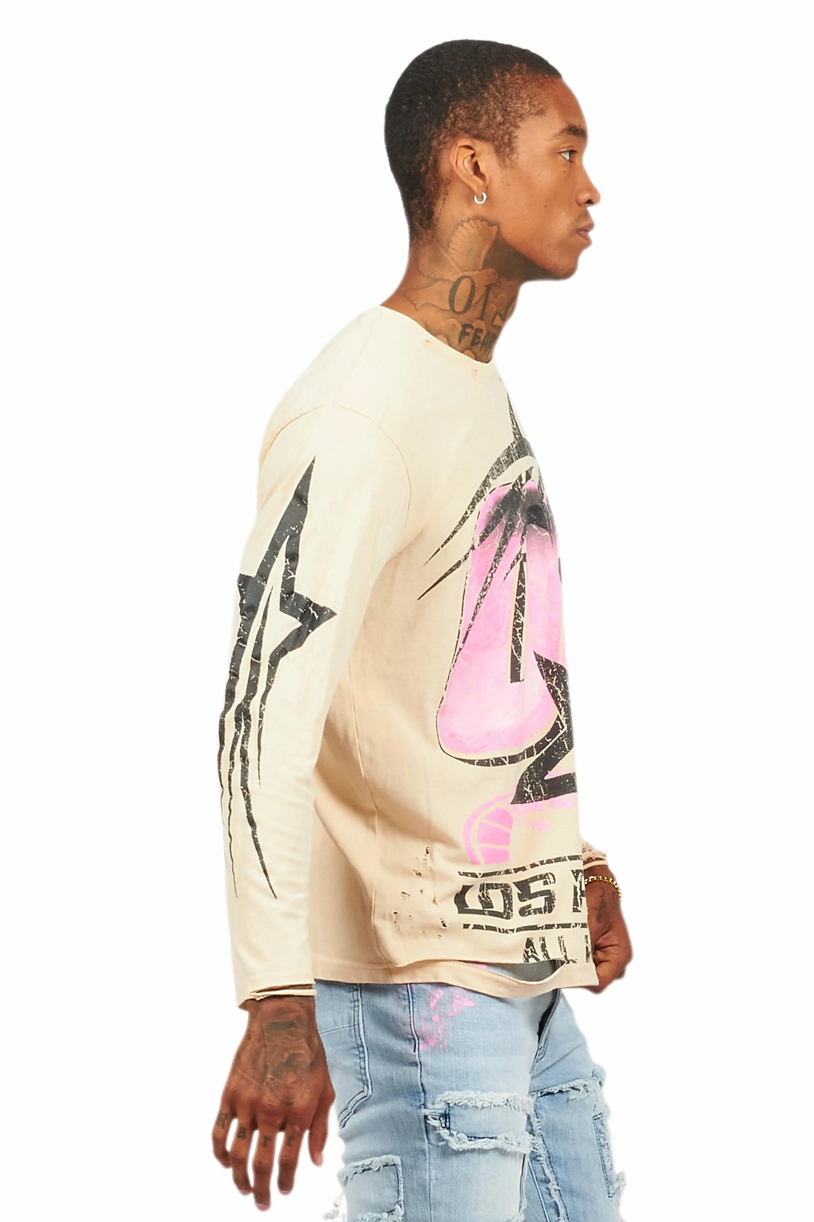 Kastell Vintage Sand Long Sleeve Graphic T-Shirt Male Product Image