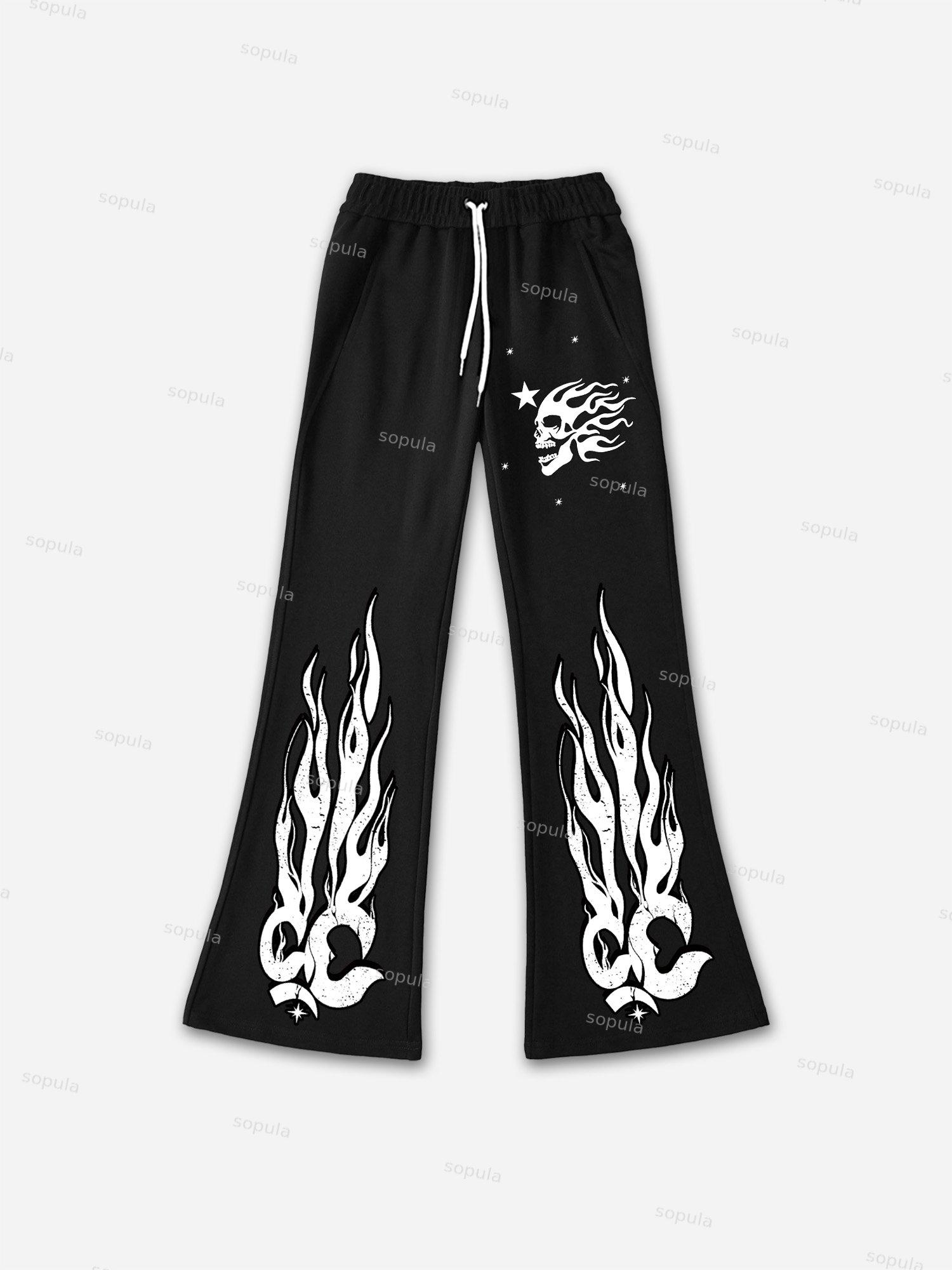 Vintage HeartStar Fire Print Graphic Flared Sweatpants Product Image