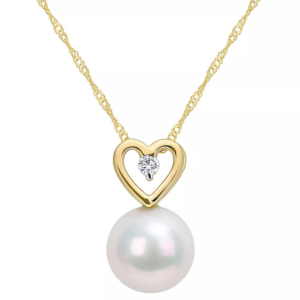 Stella Grace 10k Gold Freshwater Cultured Pearl & Diamond Accent Heart Drop Pendant Necklace, Women's, Size: 17" Product Image