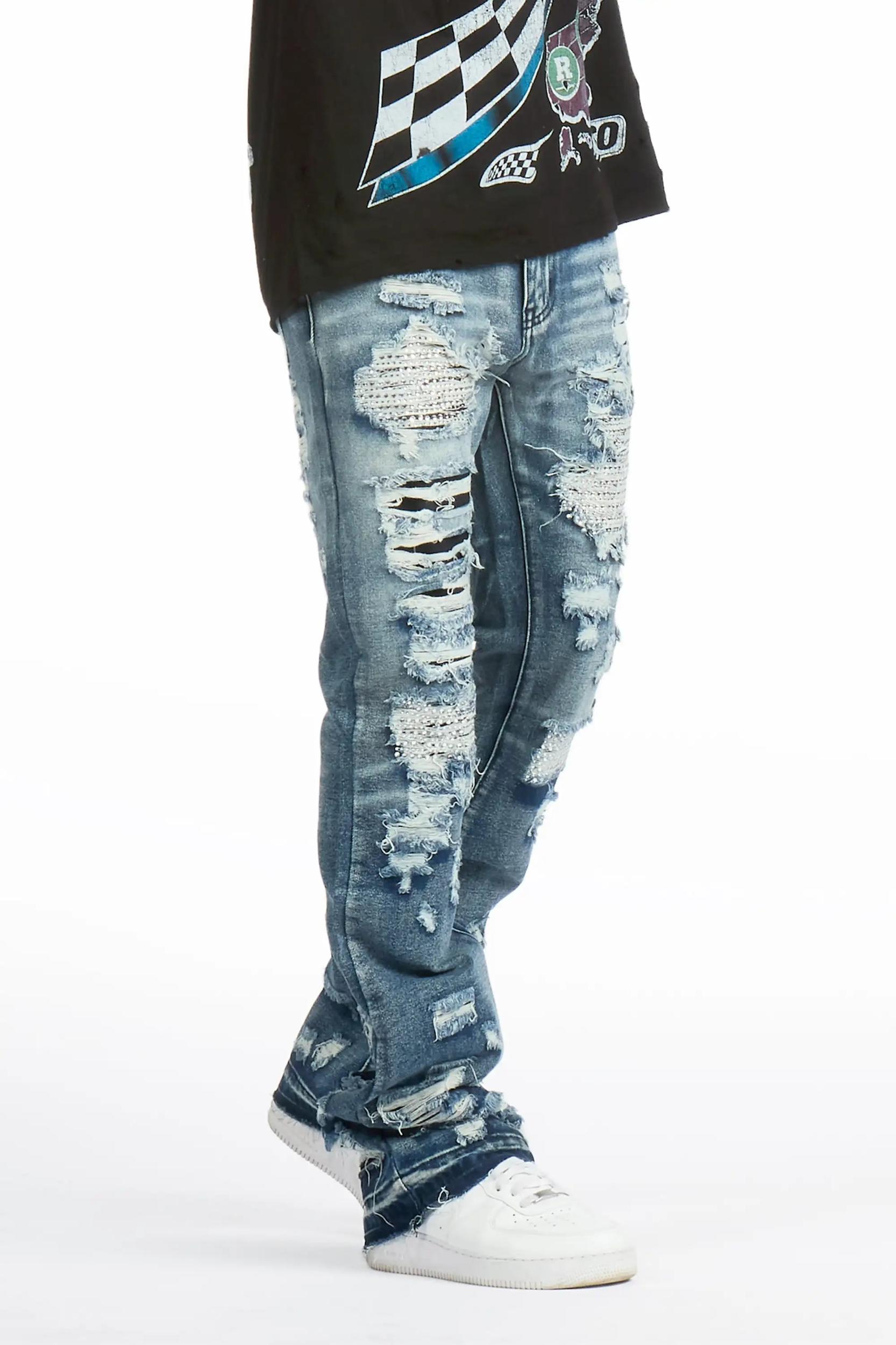 Mathey Medium Blue Rhinestone Stacked Fit Jean Male Product Image