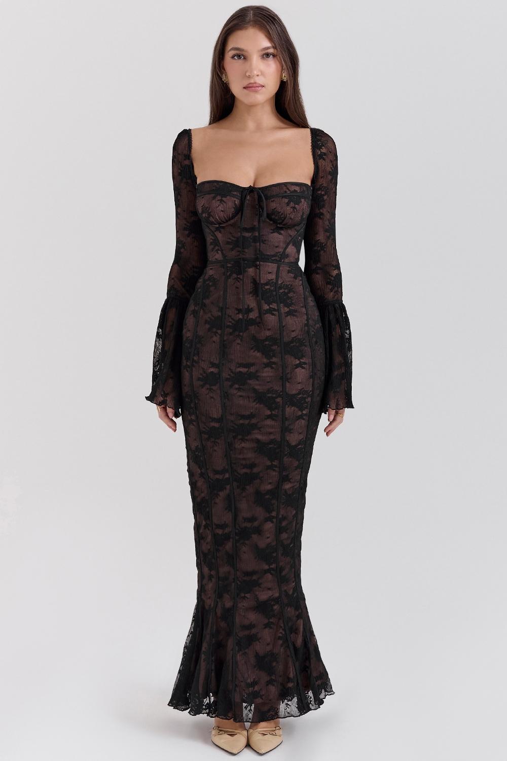 Delilah  black long sleeve lace maxi dress Product Image