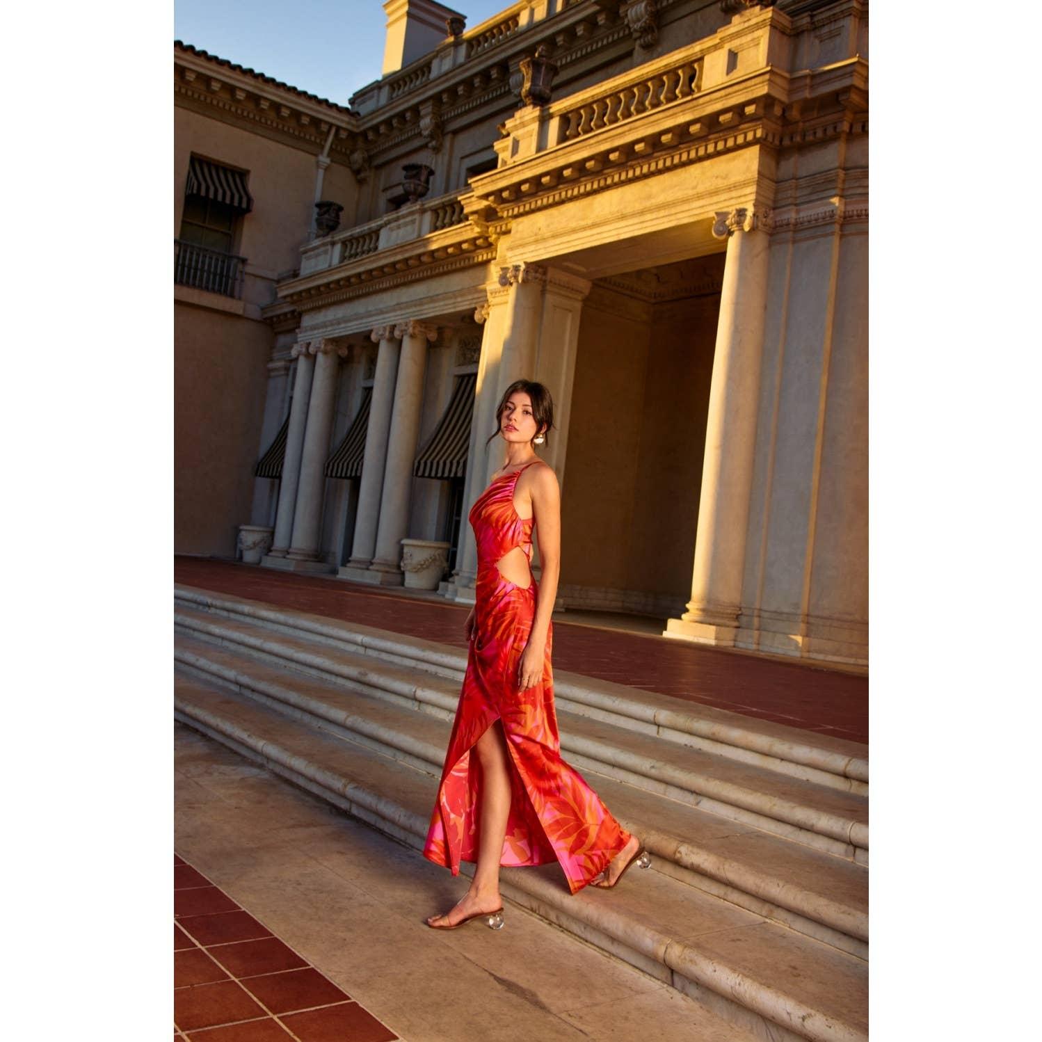 Sunset Lover One Shoulder Ruched Maxi Dress Product Image