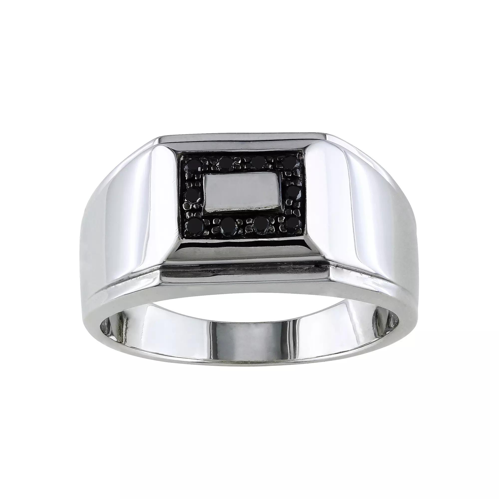 Stella Grace Men's Sterling Silver 1/10 Carat T.W Black Diamond Square Ring, Size: 9 Product Image