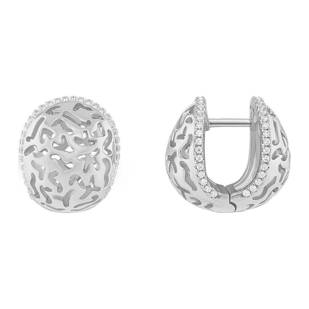 PRIMROSE Silver Tone Cubic Zirconia Filigree Nickel Free Huggie Hoop Earrings, Women's Product Image