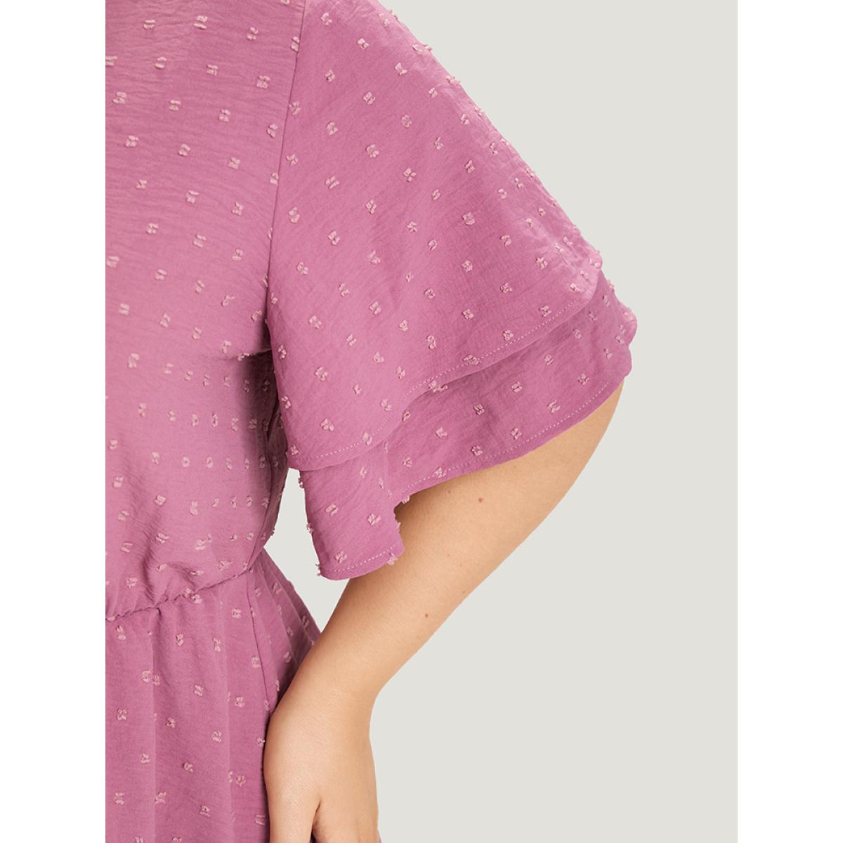 Plus Size Purple Polka Dot Elastic Waist Ruffle Sleeve Layered Blouse Women Elegant Short sleeve V-neck Dailywear Blouses BloomChic 10/M Product Image