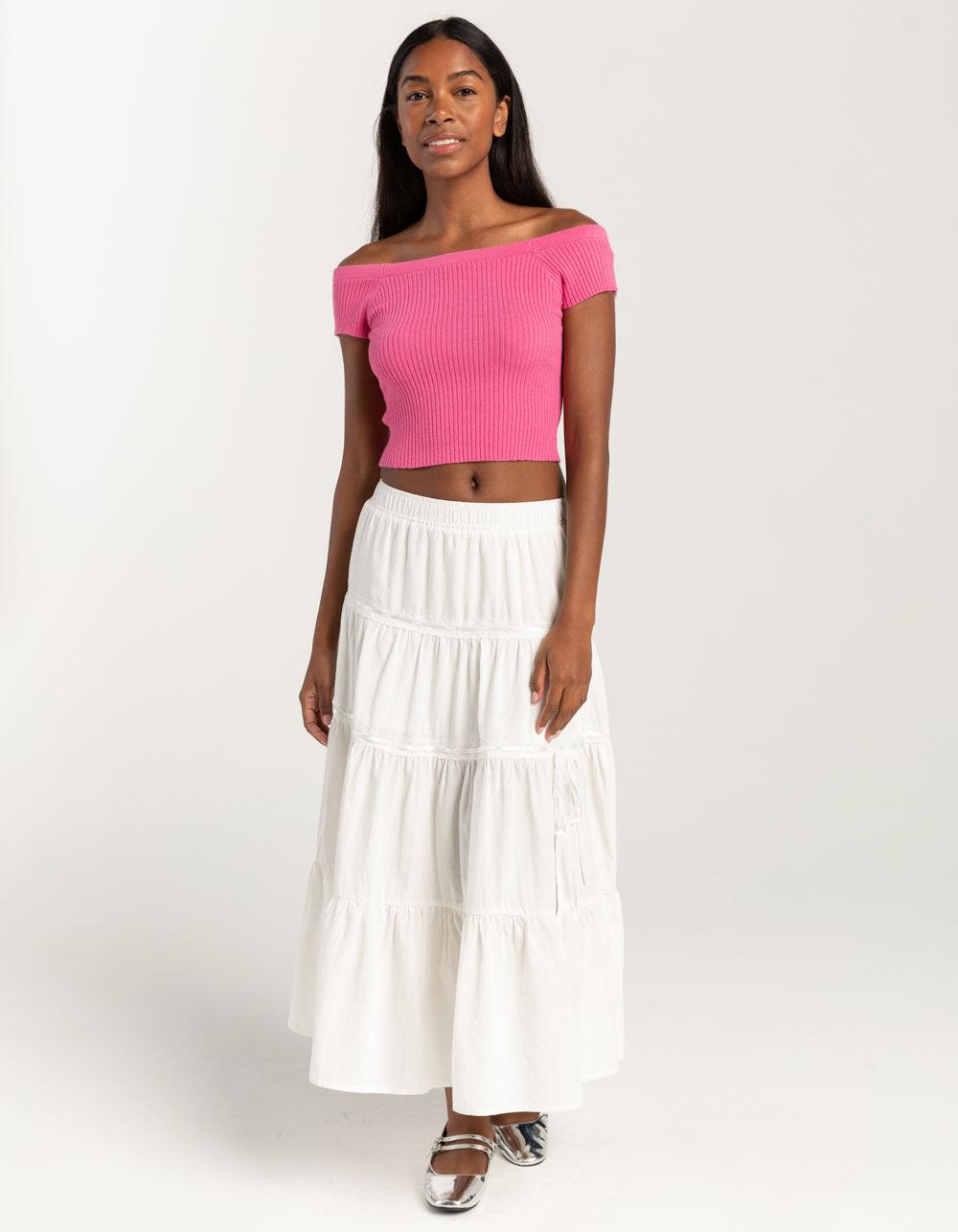 FULL TILT Off The Shoulder Rib Womens Top - HOT PINK Product Image