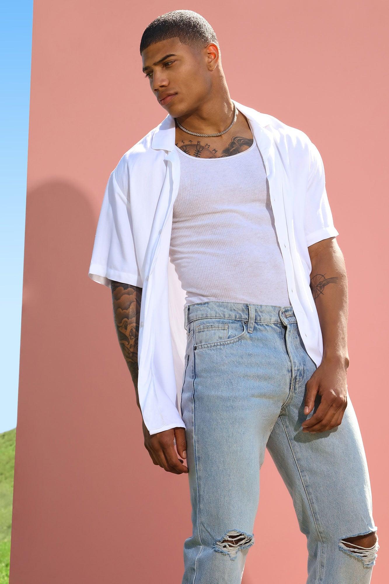 Dawson Relaxed Short Sleeve Cuban Collar Shirt - White Product Image