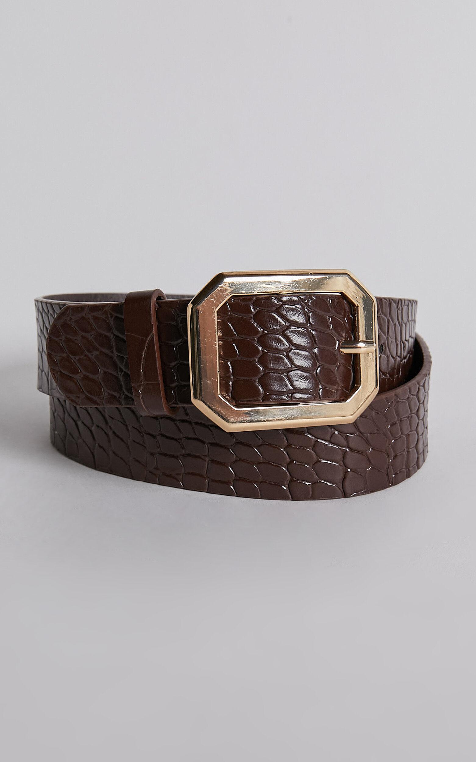 Mason Croc Square Buckle Belt in Chocolate Product Image