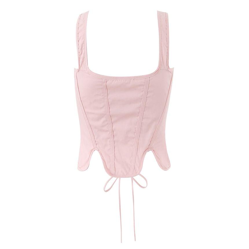 Sleeveless Lace-Up Plain Crop Corset Top Product Image