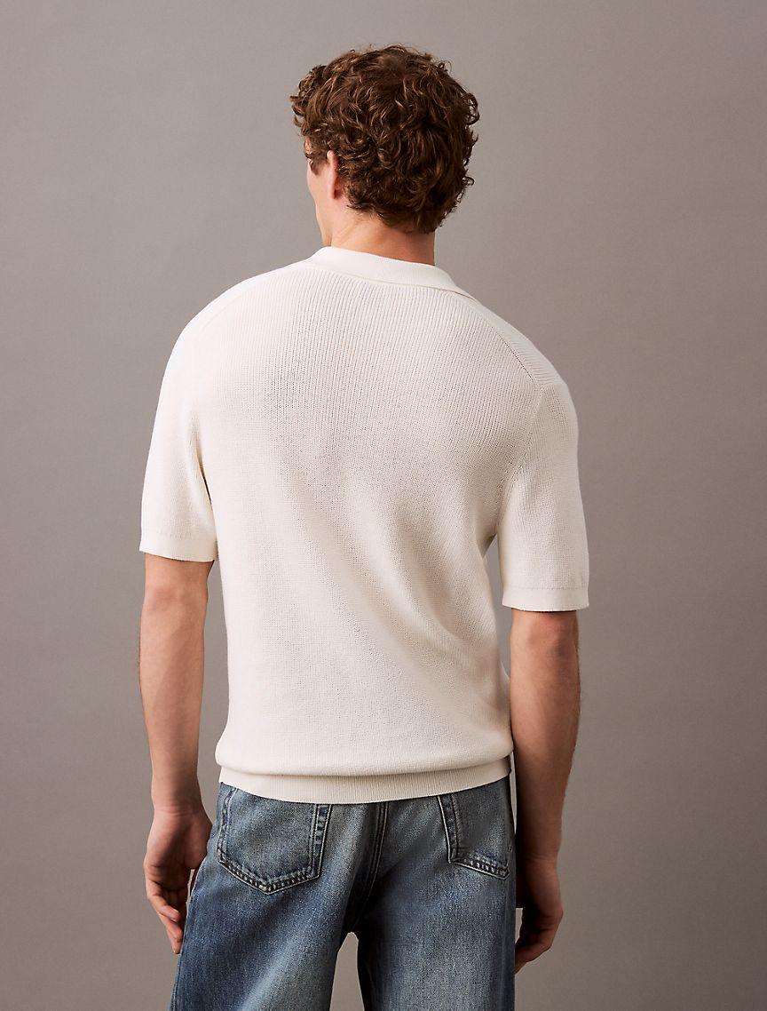 Textured Cotton Johnny Collar Polo Sweater Product Image