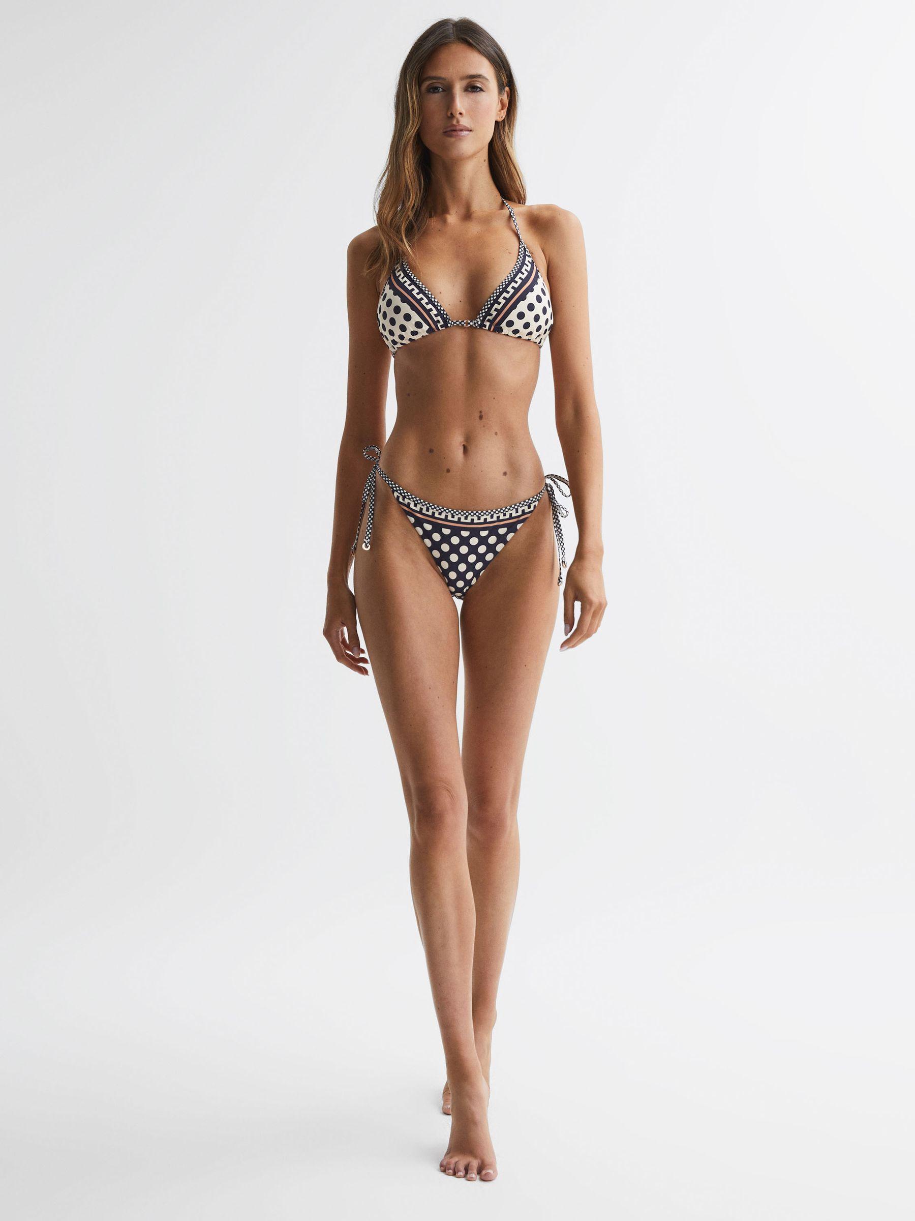 Polka Dot Self-Tie Bikini Bottoms in Navy/White Product Image