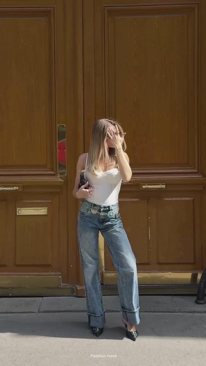 On My Radar Cuffed Wide Leg Jeans - Medium Wash Product Image