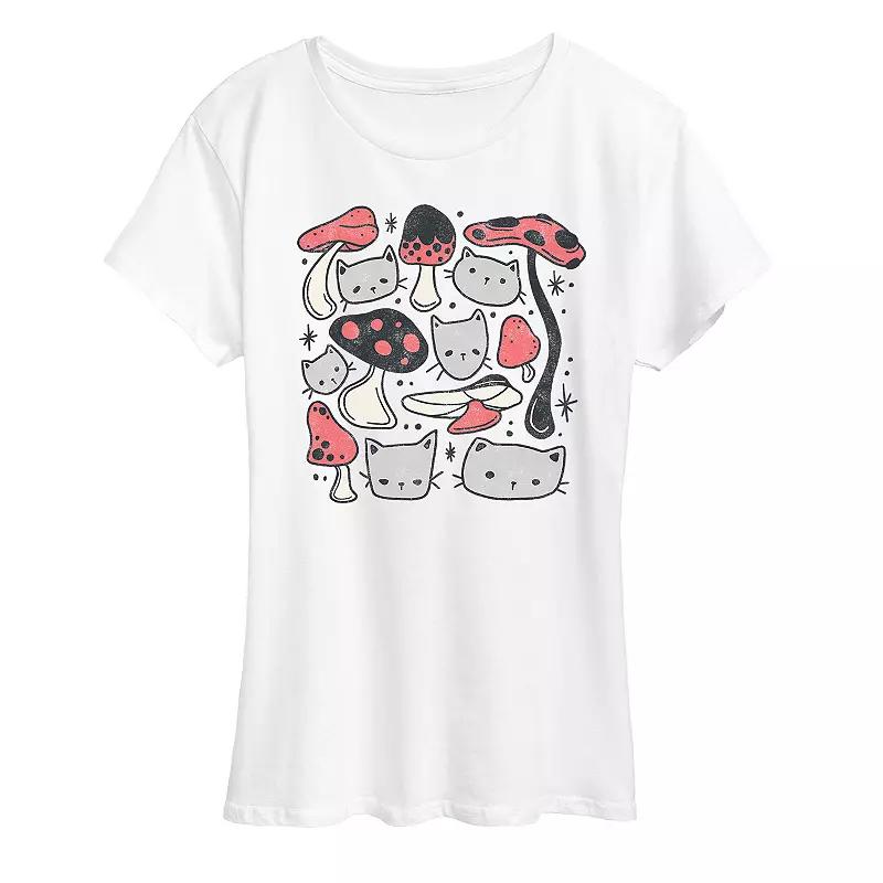 Women's Cat Mushroom Grid Graphic Tee, Girl's,  Product Image