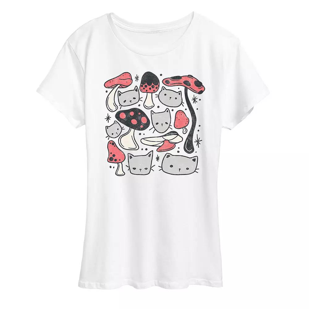 Women's Cat Mushroom Grid Graphic Tee, Girl's,  Product Image