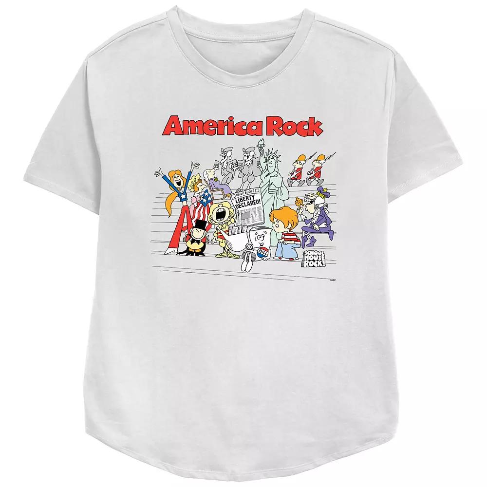 Disney's Schoolhouse Rock! America Rock Women's Relaxed Fit Graphic Tee, Size: Medium, White Product Image