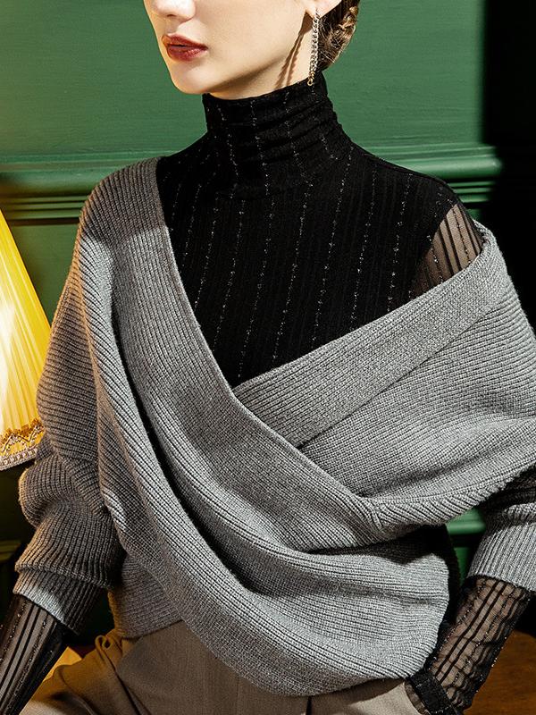 Long Sleeves Skinny See-Through Solid Color High-Neck T-Shirts Tops Product Image