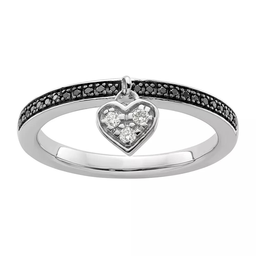 Stacks & Stones Sterling Silver Stackable Black & White Diamond Accent Heart Ring, Women's, Size: 5 Product Image