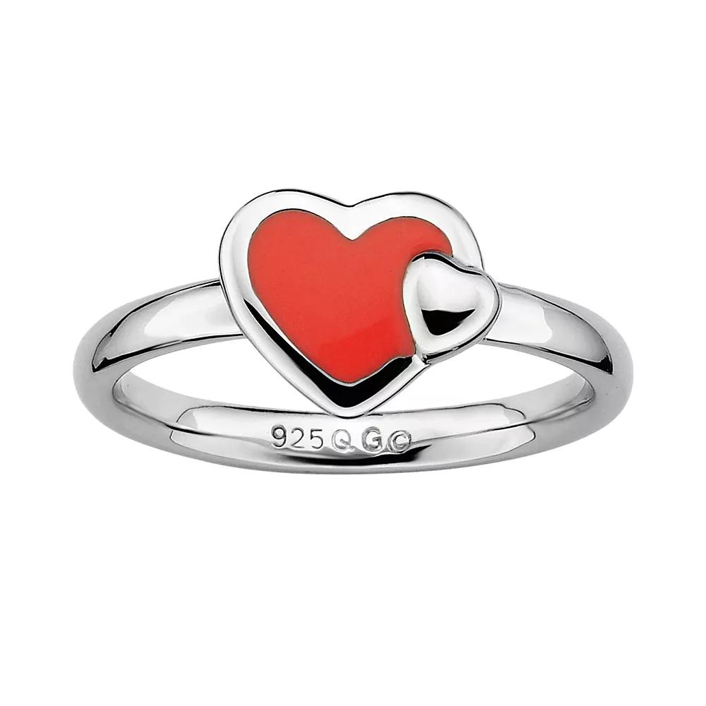 Stacks & Stones Sterling Silver Red Enamel Heart Stack Ring, Women's, Size: 6 Product Image