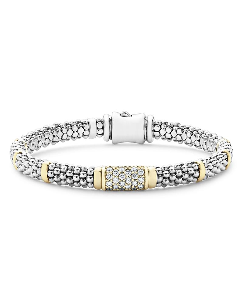 Lagos Sterling Silver & 18K Gold Diamond Signature Caviar Bracelet Product Image