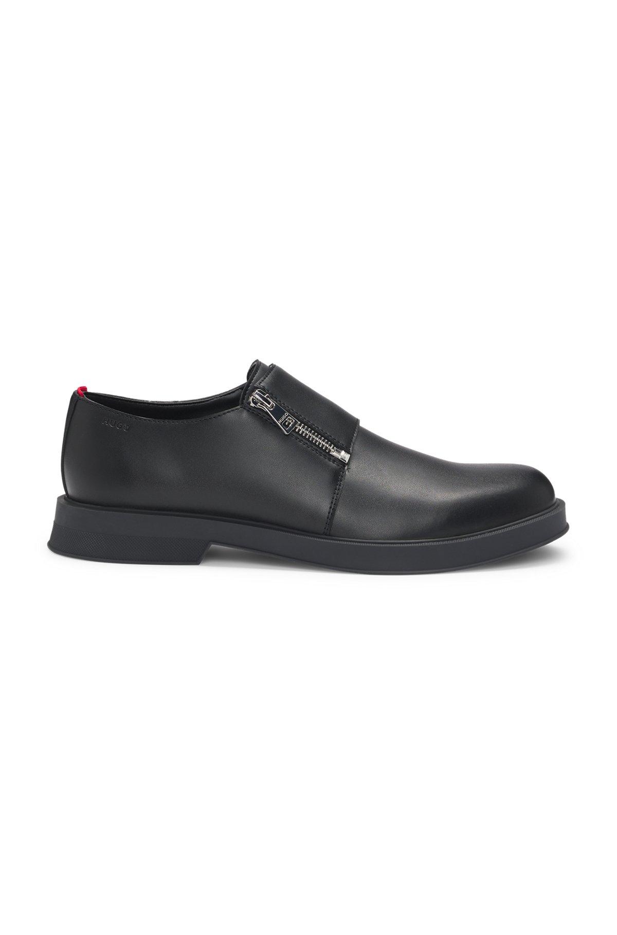 HUGO - Leather monk shoes with quarter zip - Black Product Image